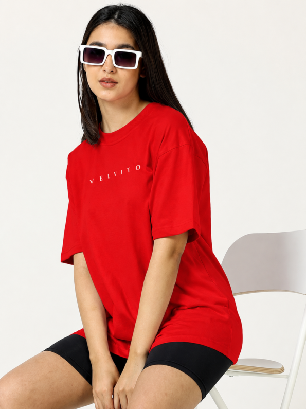 Bold Arc Oversized T-shirt  Women's Red