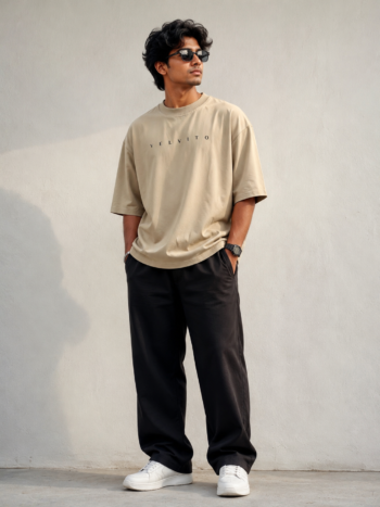 Bold Arc Oversized T-shirt Beige